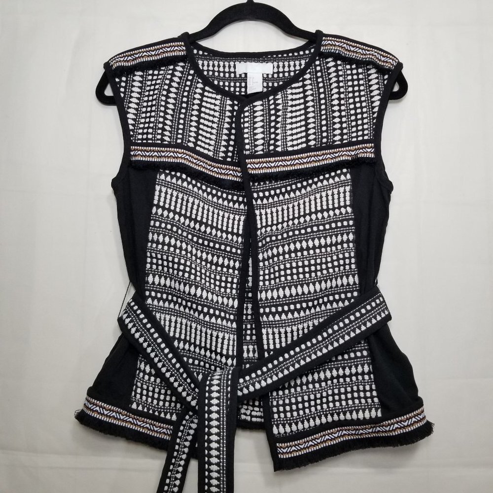 H&M boho tapestry textured vest black white size 2